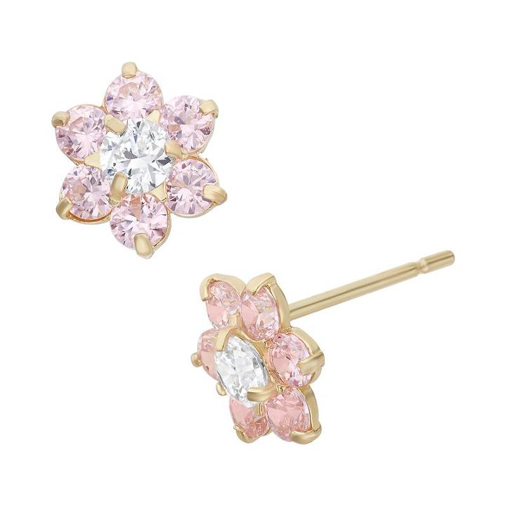Junior Jewels Cubic Zirconia 14k Gold Flower Stud Earrings - Kids, Girl's, Pink
