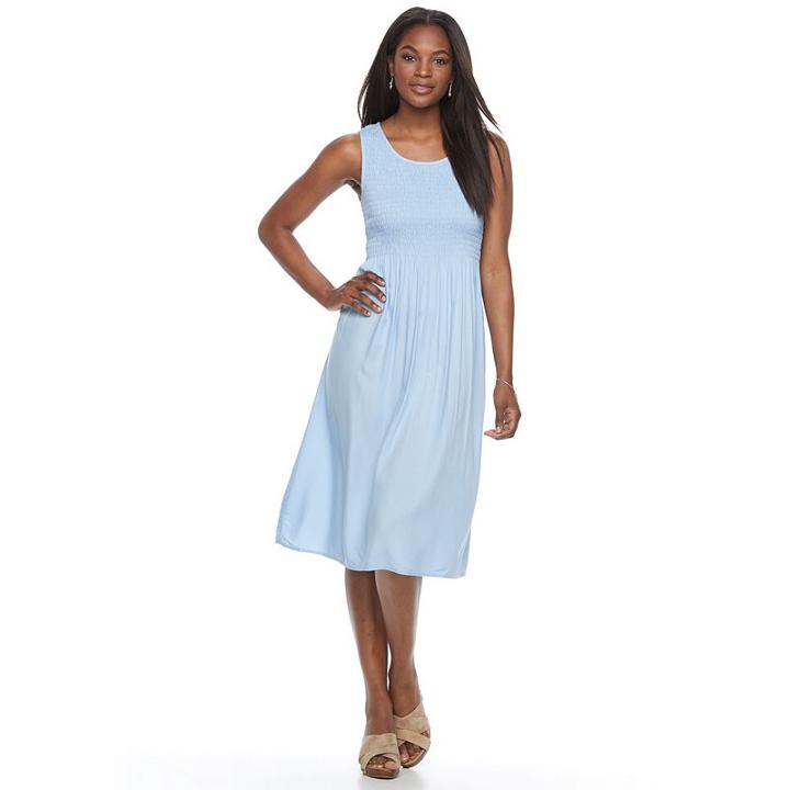 Women's Croft & Barrow&reg; Smocked Challis Dress, Size: Large, Light Blue