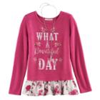 Girls 7-16 Self Esteem Ruffled Hem Graphic Top With Necklace, Size: Small, Green Oth