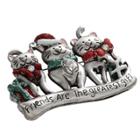 Silver Tone Simulated Crystal  Friends Christmas Cat Pin, Women's, Multicolor