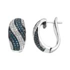 Sterling Silver 3/4 Carat T.w. Blue & White Diamond Half Hoop Earrings, Women's