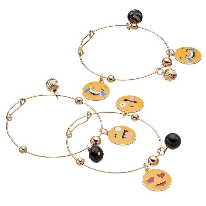 Emoji Charm Bangle Bracelet Set, Women's, Yellow