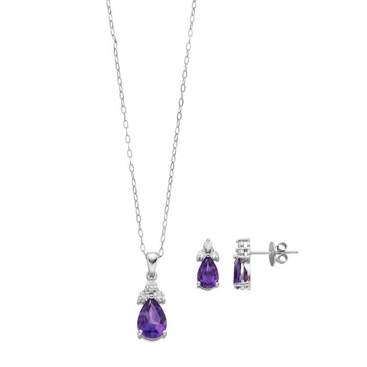 Sterling Silver African Amethyst & Cubic Zirconia Jewelry Set, Women's, Purple