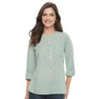 Women's Croft & Barrow&reg; Printed Roll-tab Henley Shirt, Size: Medium, Med Green