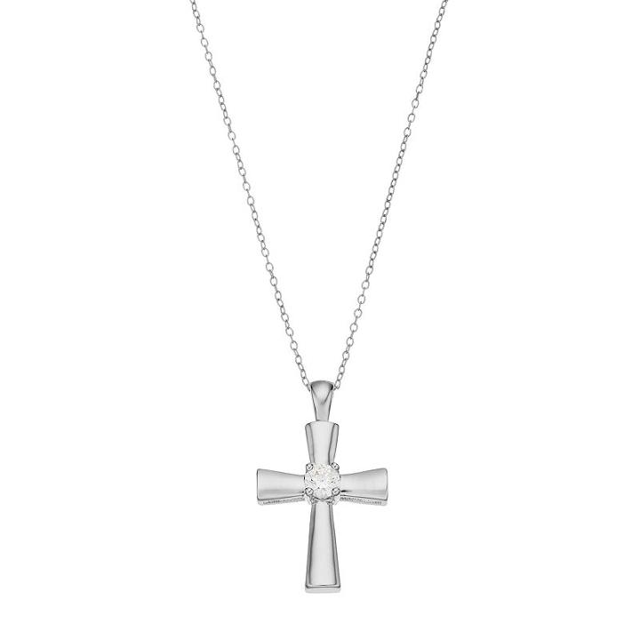 Brilliance Cross Pendant Necklace With Swarovski Zirconia, Women's, White