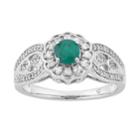 10k Gold Emerald & 1/3 Carat T.w. Diamond Tiered Flower Ring, Women's, Size: 8, Green
