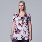 Plus Size Simply Vera Vera Wang Printed V-neck Tee, Women's, Size: 3xl, Natural
