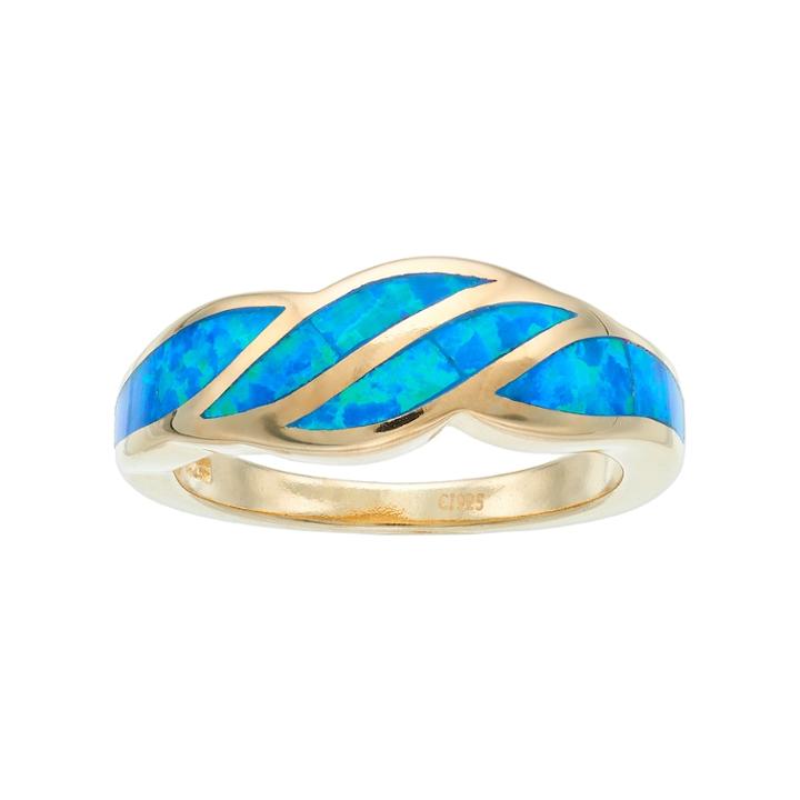 14k Gold Over Silver Lab-created Blue Opal Wave Ring, Women's, Size: 9