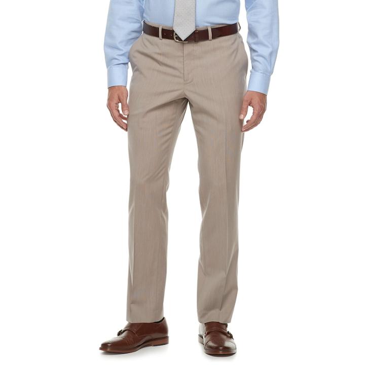 Men's Savile Row Modern-fit Striped Tan Flat-front Suit Pants, Size: 40x34, Brown
