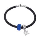 Logoart Milwaukee Brewers Crystal Sterling Silver & Leather Charm Bracelet, Women's, Size: 7.5, Black