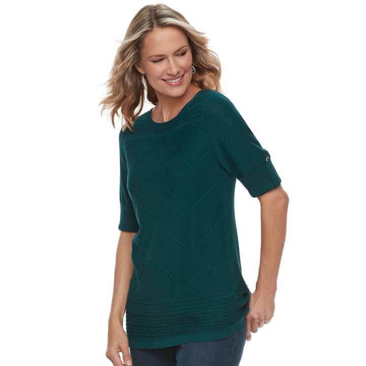 Women's Croft & Barrow&reg; Textured Roll-tab Boatneck Sweater, Size: Medium, Dark Blue