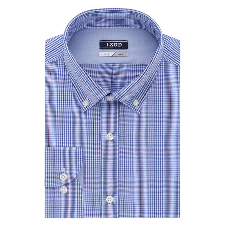 Men's Izod Slim-fit Button-down Collar Wrinkle-free Dress Shirt, Size: 17-34/35, Brt Blue