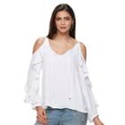 Women's Jennifer Lopez Cold-shoulder Ruffle Top, Size: Large, Lt Beige