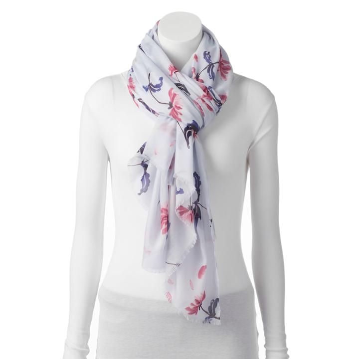 Lc Lauren Conrad Painted Blooms Oversized Oblong Scarf, Women's, Light Blue
