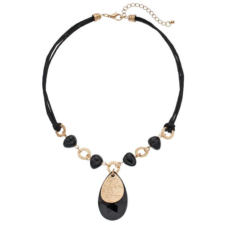 Black Teardrop Multi Strand Woven Cord Necklace, Women's