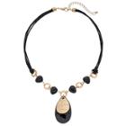 Black Teardrop Multi Strand Woven Cord Necklace, Women's