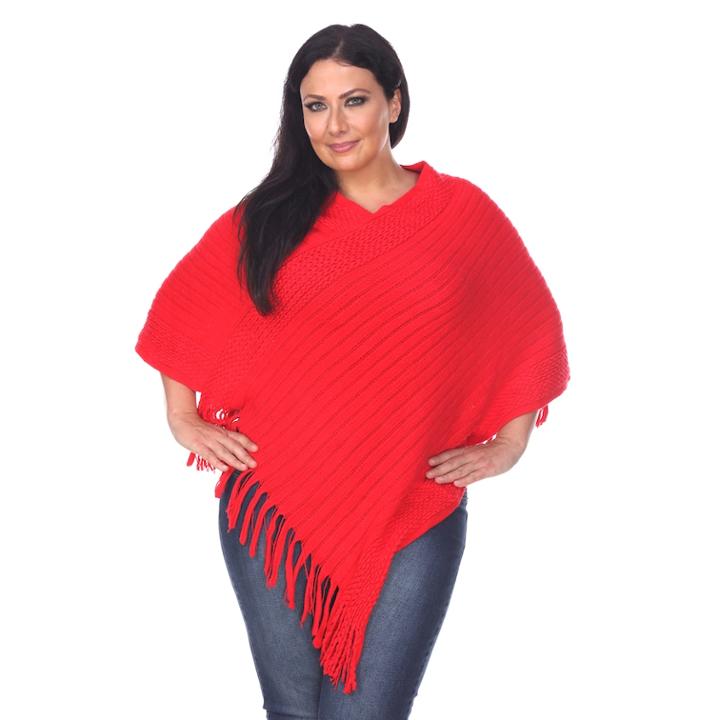 Plus Size White Mark Solid Fringe Poncho, Women's, Red