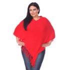 Plus Size White Mark Solid Fringe Poncho, Women's, Red