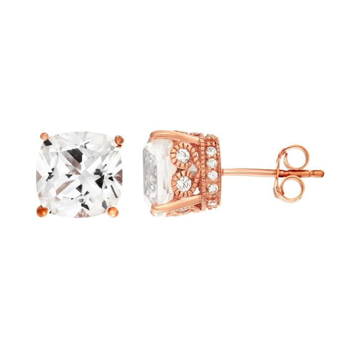 Lily & Lace 14k Rose Gold Plated Cubic Zirconia Cushion Stud Earrings, Women's, White