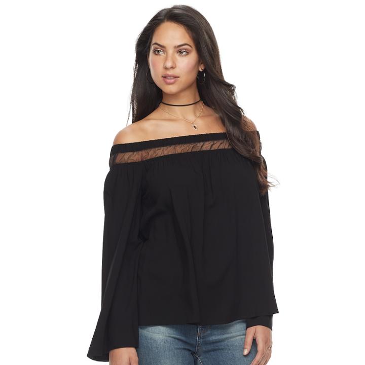 Women's Rock & Republic&reg; Mesh Off-the-shoulder Top, Size: Large, Black