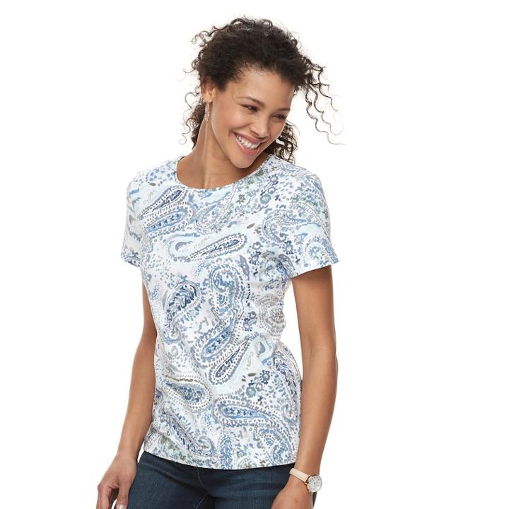 Women's Croft & Barrow&reg; Essential Classic Crewneck Tee, Size: Large, Med Green