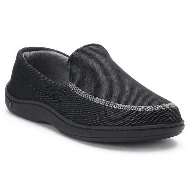Men's Isotoner Chandler Knit Twill Hoodback Moccasin Slippers, Size: Xxl, Black
