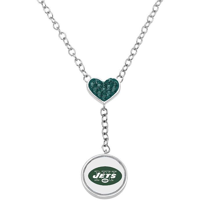 New York Jets Crystal Heart & Logo Y Necklace, Women's, Size: 18, Green