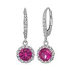 Lab-created Ruby And Lab-created White Sapphire Sterling Silver Halo Drop Earrings, Women's