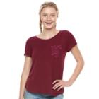 Juniors' So&reg; Crochet Pocket Tee, Girl's, Size: Medium, Dark Pink