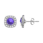 Brilliance Silver Plated Square Halo Stud Earrings With Swarovski Crystals, Women's, Purple