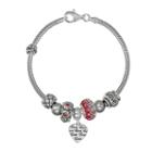 Individuality Beads Sterling Silver Snake Chain Bracelet, Love Heart Charm & Bead Set, Women's, Size: 7.5, Multicolor