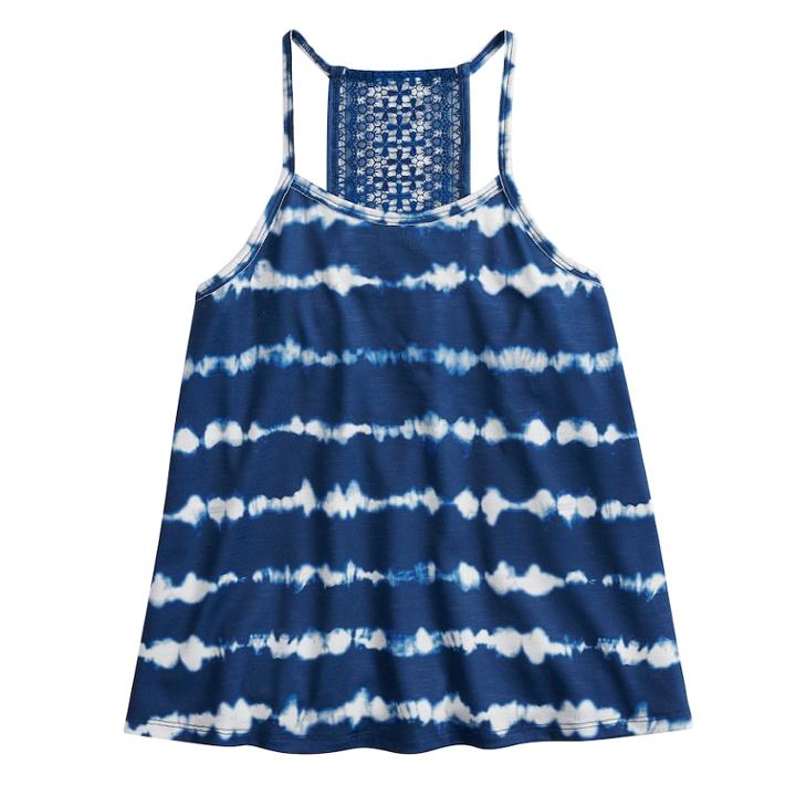 Girls 7-16 & Plus Size So&reg; Printed Crochet Tank, Size: 18 1/2, Dark Blue