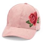 Women's David & Young Suede Embroidered Rose Baseball Cap, Light Red