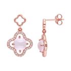 Rose Quartz & Cubic Zirconia Sterling Silver Clover Drop Earrings, Women's, Pink