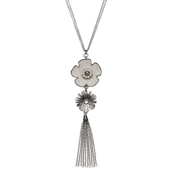 Apt. 9&reg; Long Glittery Flower Tassel Pendant Necklace, Women's, Black