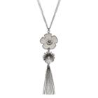 Apt. 9&reg; Long Glittery Flower Tassel Pendant Necklace, Women's, Black