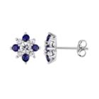 14k White Gold Blue & White Sapphire Floral Stud Earrings, Women's