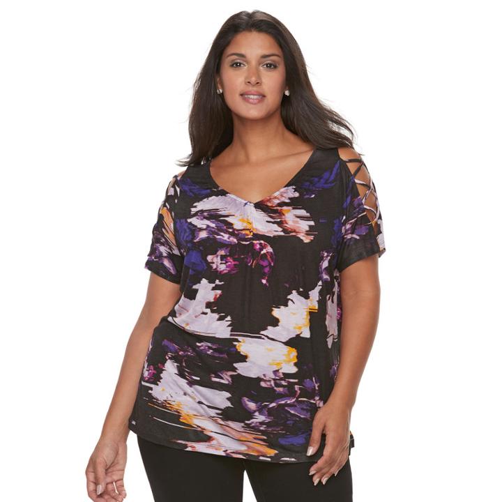 Plus Size Jennifer Lopez Lace-up Cold-shoulder Tee, Women's, Size: 3xl, Oxford