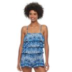 Women's A Shore Fit Hip Minimizer Tiered One-piece Swim Romper, Size: 6, Blue