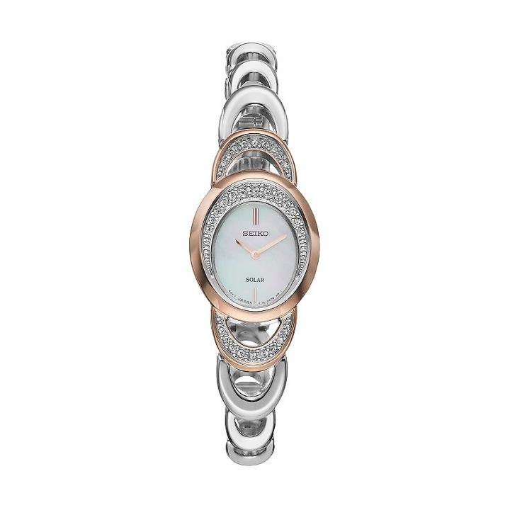 Seiko Women's Core Crystal Two Tone Stainless Steel Solar Watch - Sup306, Size: 2xl, Silver