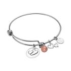 Love This Life Silver-plated And Stainless Steel Cherry Quartz Bead And Heart Charm Big Sis Bangle Bracelet, Women's, Red