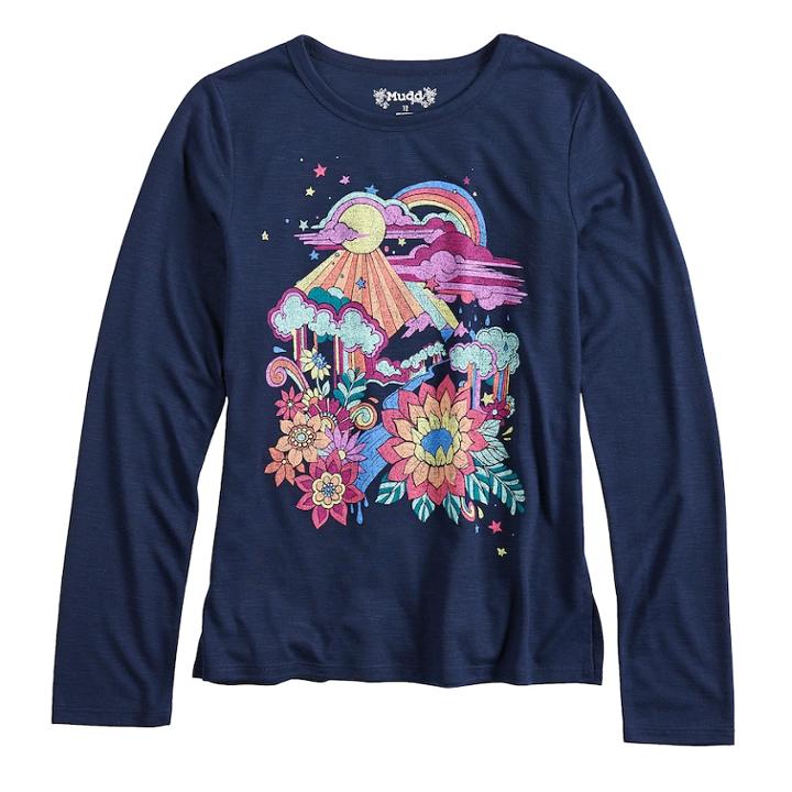 Girls 7-16 & Plus Size Mudd&reg; Long Sleeve Graphic Tee, Size: 20 1/2, Med Blue