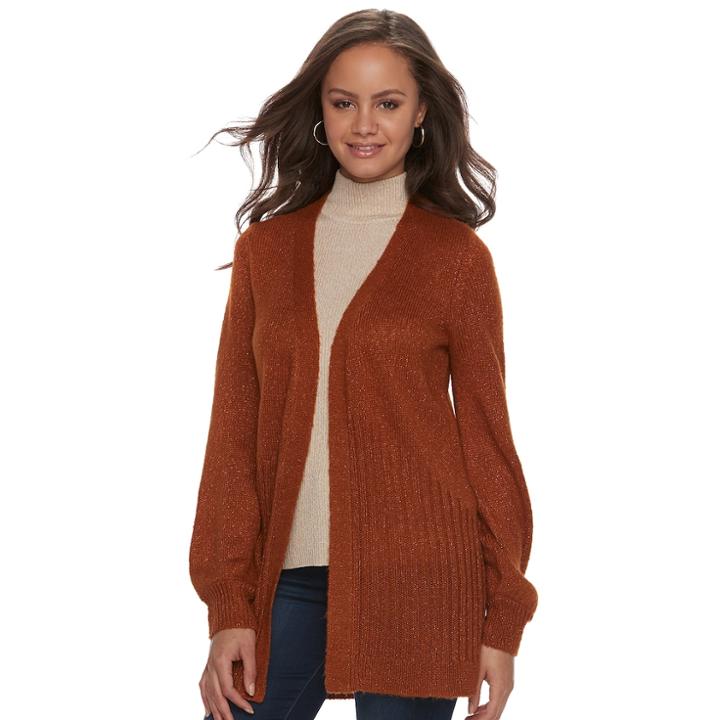 Juniors' Mudd&reg; Embroidered Bishop Sleeve Cardigan, Teens, Size: Large, Med Brown