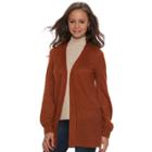 Juniors' Mudd&reg; Embroidered Bishop Sleeve Cardigan, Teens, Size: Large, Med Brown