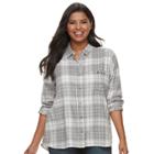 Juniors' Plus Size So&reg; Pocket Plaid Flannel Shirt, Teens, Size: 3xl, Light Grey