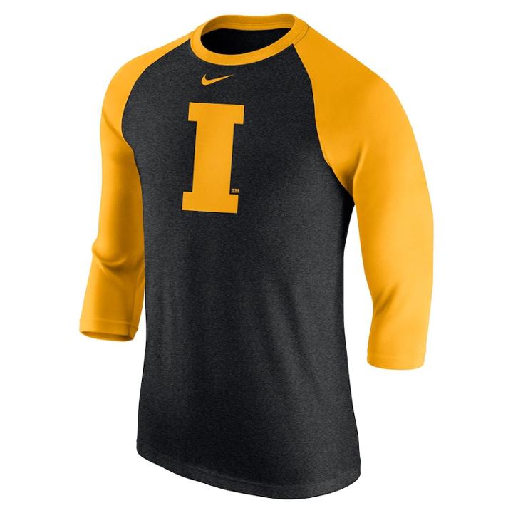 Men's Nike Iowa Hawkeyes Tri-blend Raglan Tee, Size: Medium, Black