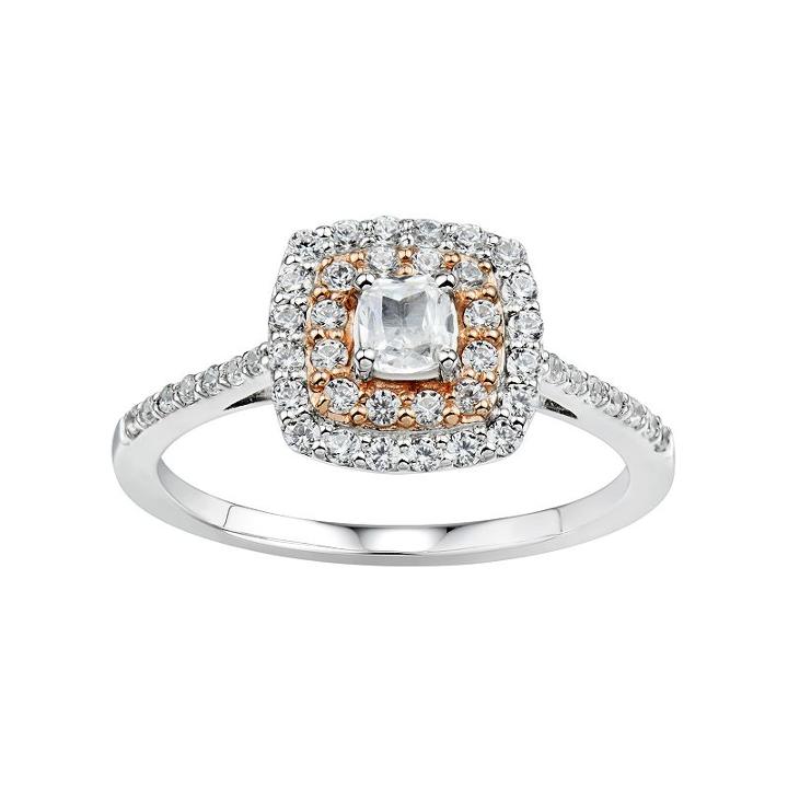 Diamonluxe Sterling Silver & 14k Rose Gold Over Silver 1/3 Carat T.w. Simulated Diamond Halo Ring, Women's, Size: 7, White