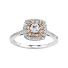 Diamonluxe Sterling Silver & 14k Rose Gold Over Silver 1/3 Carat T.w. Simulated Diamond Halo Ring, Women's, Size: 7, White