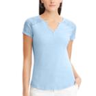 Women's Chaps Lace Sleeve Henley Tee, Size: Xs, Blue