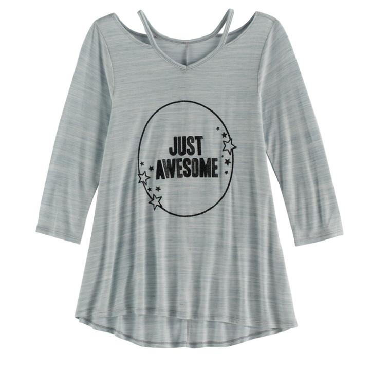 Girls 7-16 & Plus Size So&reg; 3/4-sleeve Strappy Swing Top, Size: 12, Silver